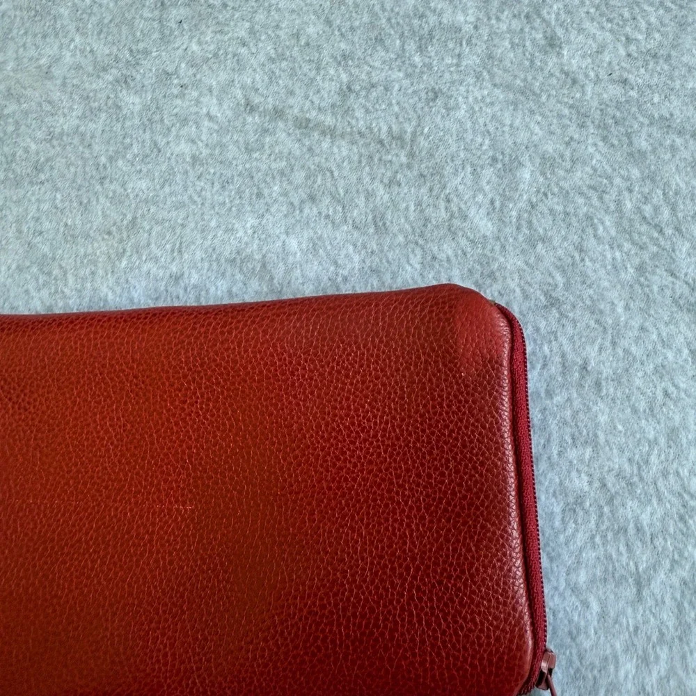 St. Thomas Red Cowhide Leather Travel Pouch‎ Storage Organizer 2 Pocket Zip Side